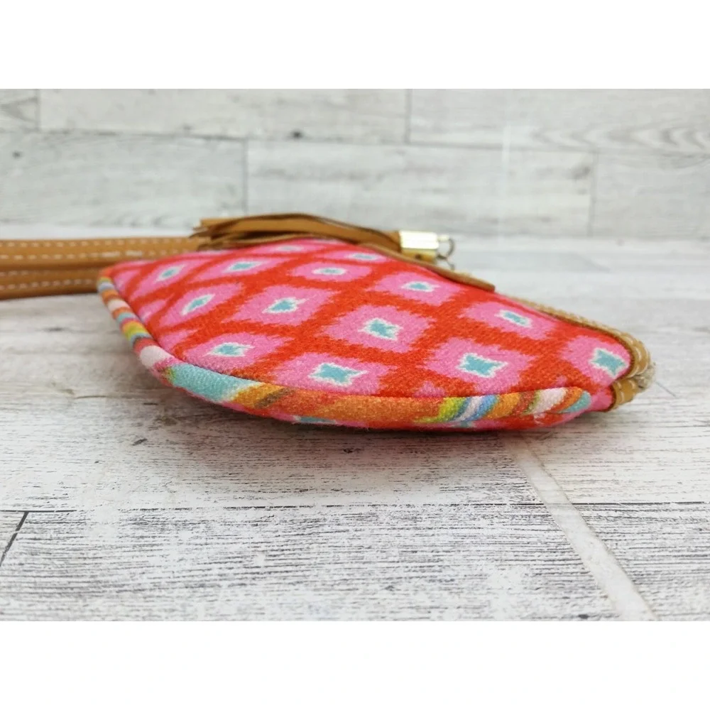 Dena Canvas Chevron Striped Aztec‎ Pink Orange Teal Tassel Pouch Bag Wristlet
